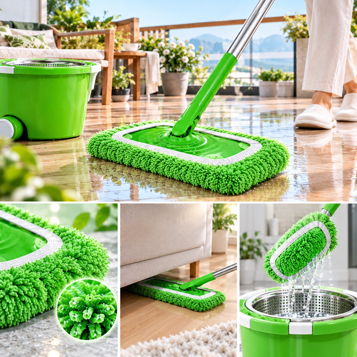 4 Reusable Microfiber Mop Pads